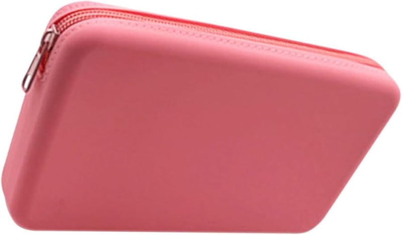 Pink Silicone Makeup Brush Pouch Travel Toiletry Bag Portable Cosmetic Organizer - Image 1